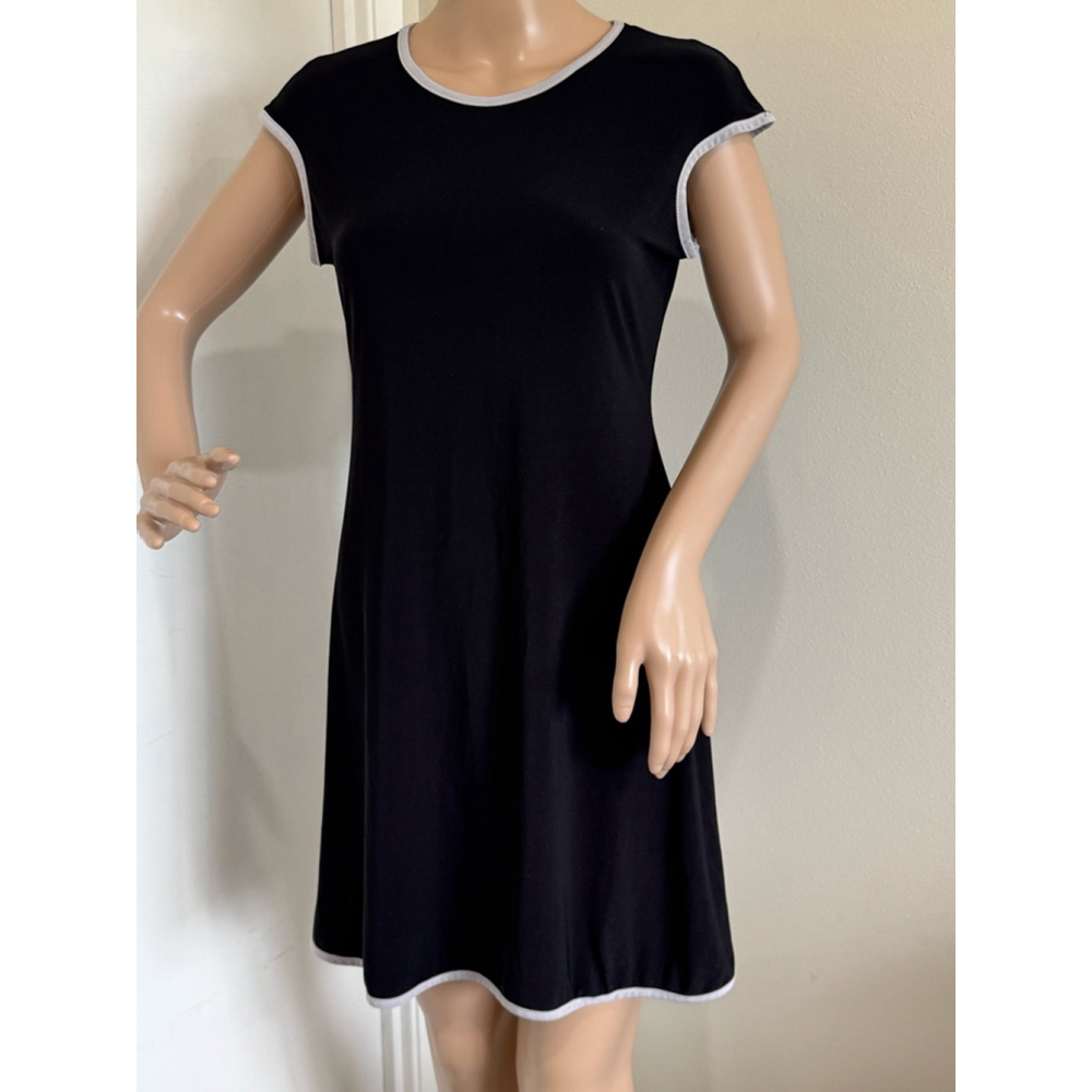 Women's Nik and Nash stretch sleeveless pull on Dress Size S Black gray trim